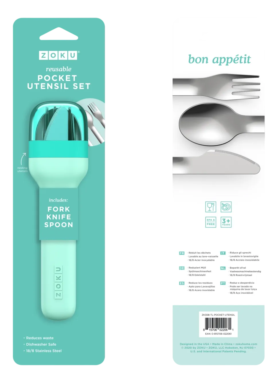 Bestekset ZOKU in Houder Teal (3-delig)