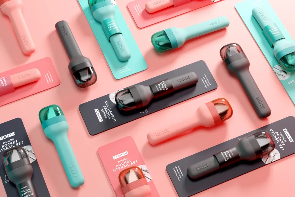 Bestekset ZOKU in Houder Teal (3-delig)