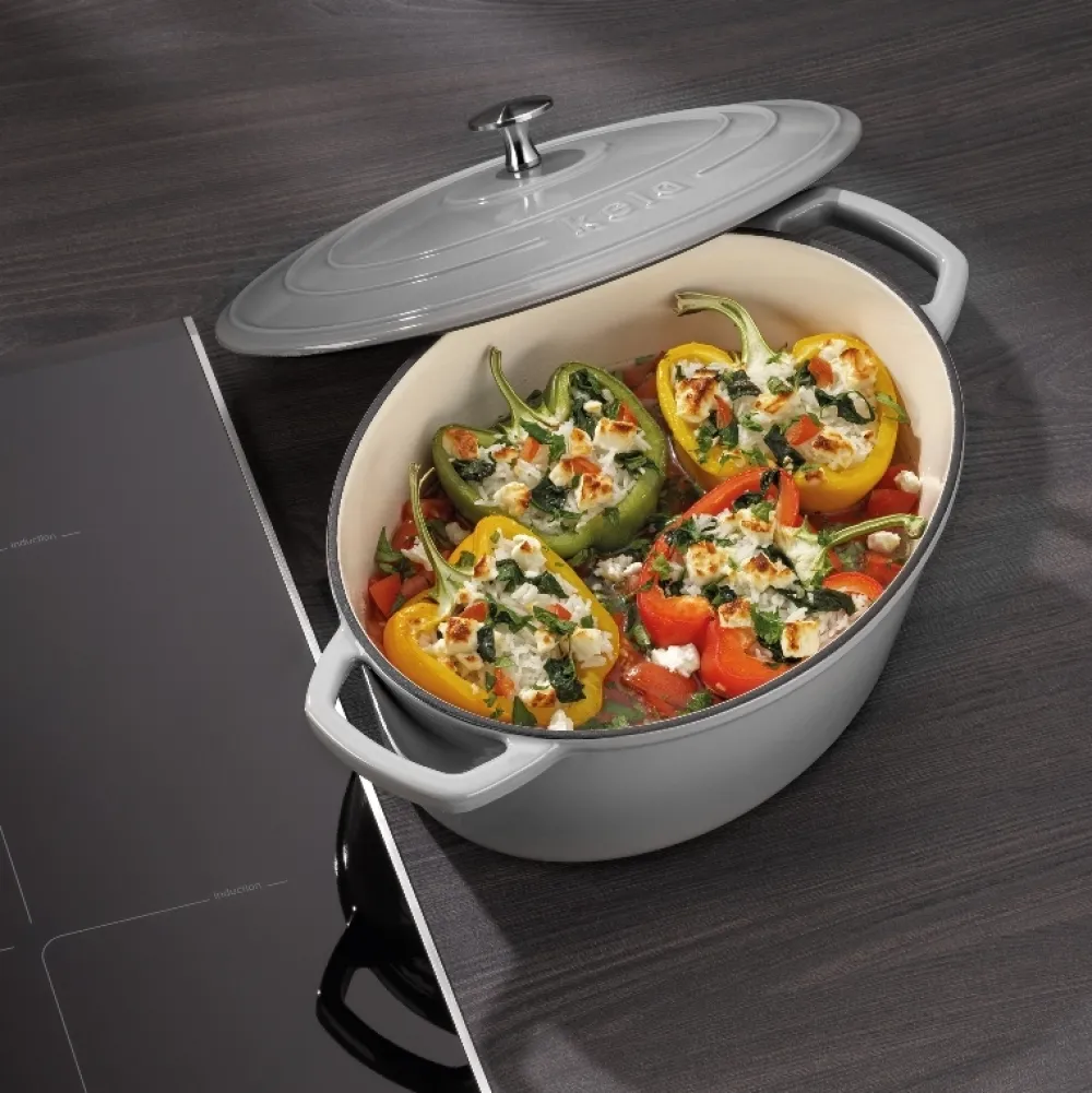 Kela Braadpan Calido Met Deksel Ovaal Licht Grijs 29 x 23 cm New