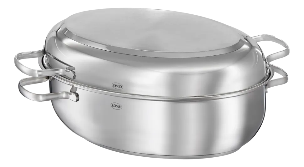 Braadslede Rösle Pure Elements Ovaal met RVS Deksel ProCeraPlus Zilver