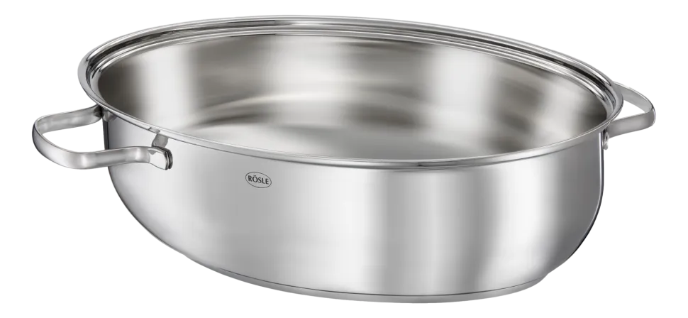 Braadslede Rösle Pure Elements Ovaal met RVS Deksel ProCeraPlus Zilver