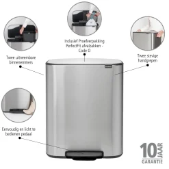 Brabantia Bo Pedaalemmer 60 Liter (2x30 liter) - Matt Steel Sale