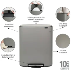 Brabantia Bo Pedaalemmer 60 Liter - Mineral Concrete Grey New