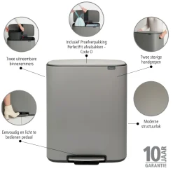 Brabantia Bo Pedaalemmer 2 x 30 L - Mineral Concrete Grey