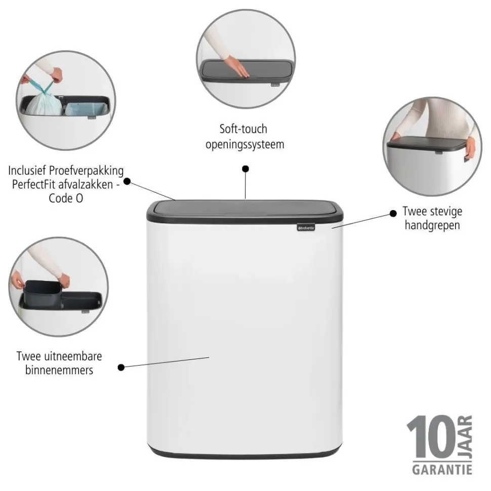 Brabantia Bo Touch Bin Afvalemmer 2 x 30 L - Wit