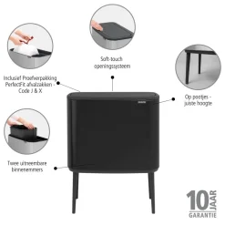 Brabantia Bo Touch Bin Afvalemmer 11 + 23 L - Zwart