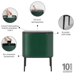 Brabantia Bo Touch Bin Afvalemmer 3 x 11 L - Pine Green