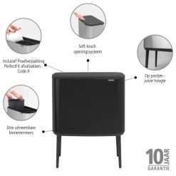 Brabantia Bo Touch Bin Afvalemmer 3 x 11 L - Zwart Best