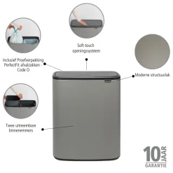 Brabantia Bo Touch Bin Afvalemmer 2 x 30 L - Mineral Concrete Grey Outlet