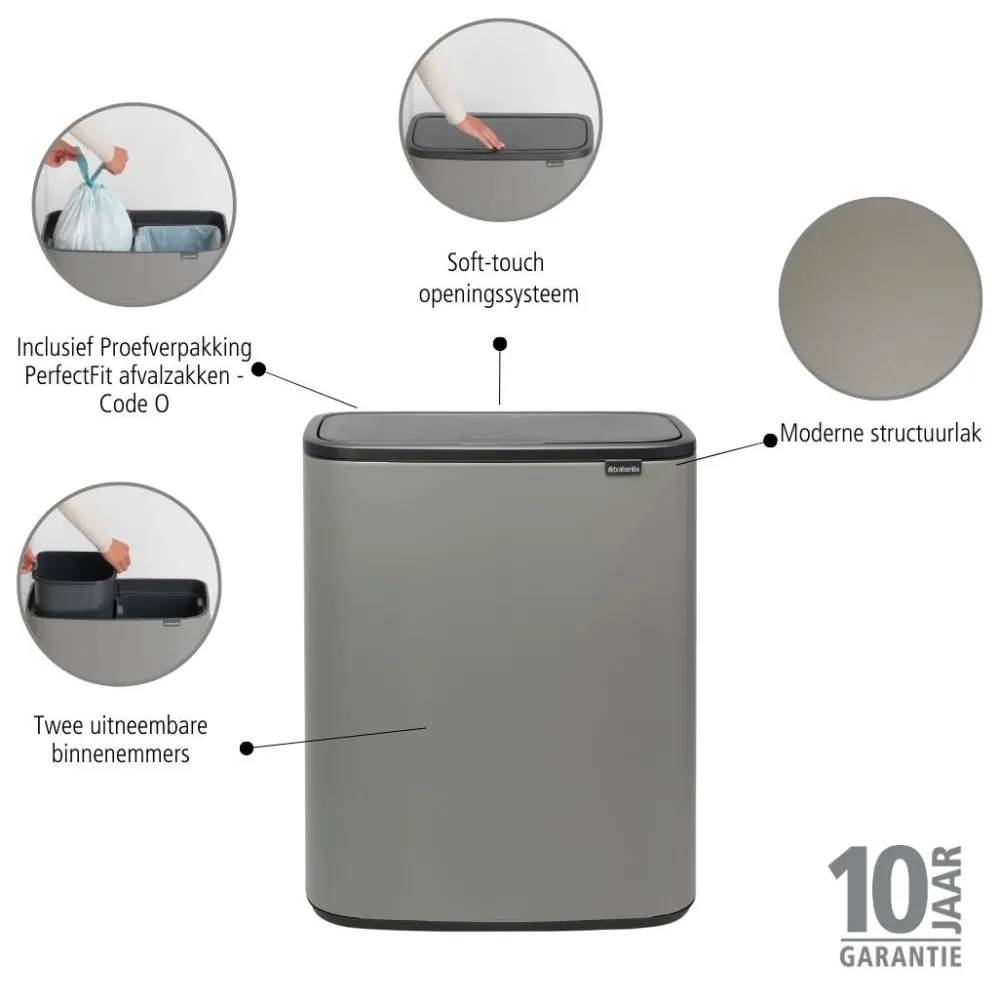 Brabantia Bo Touch Bin Afvalemmer 2 x 30 L - Mineral Concrete Grey Outlet