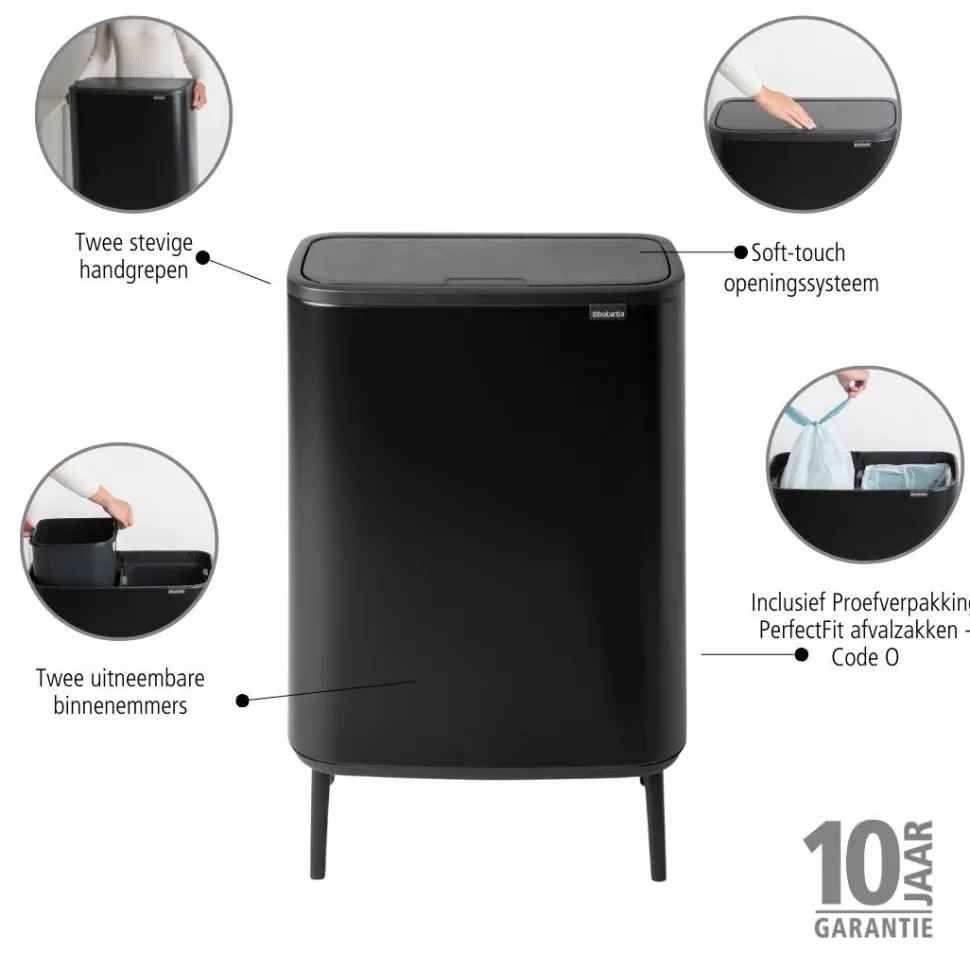 Brabantia Bo Touch Bin Hi Afvalemmer 2 x 30 L - Zwart