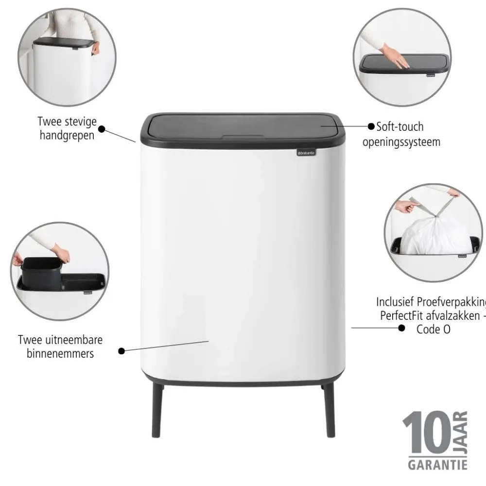 Brabantia Bo Touch Bin Hi Afvalemmer 2 x 30 L - Wit Outlet
