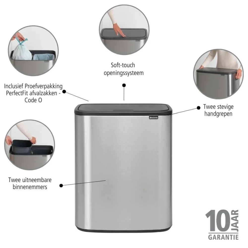 Brabantia Bo Touch Bin 2 x 30 L - Vingerafdrukvrij - Zilver Online
