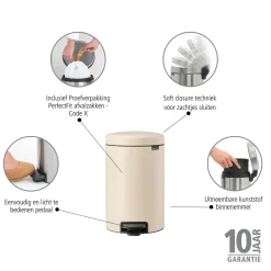 Brabantia NewIcon Pedaalemmer 12 L - Soft Beige Discount
