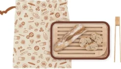Broodplank Pebbly Met Tang En Bewaarzak Brown 28x18 cm