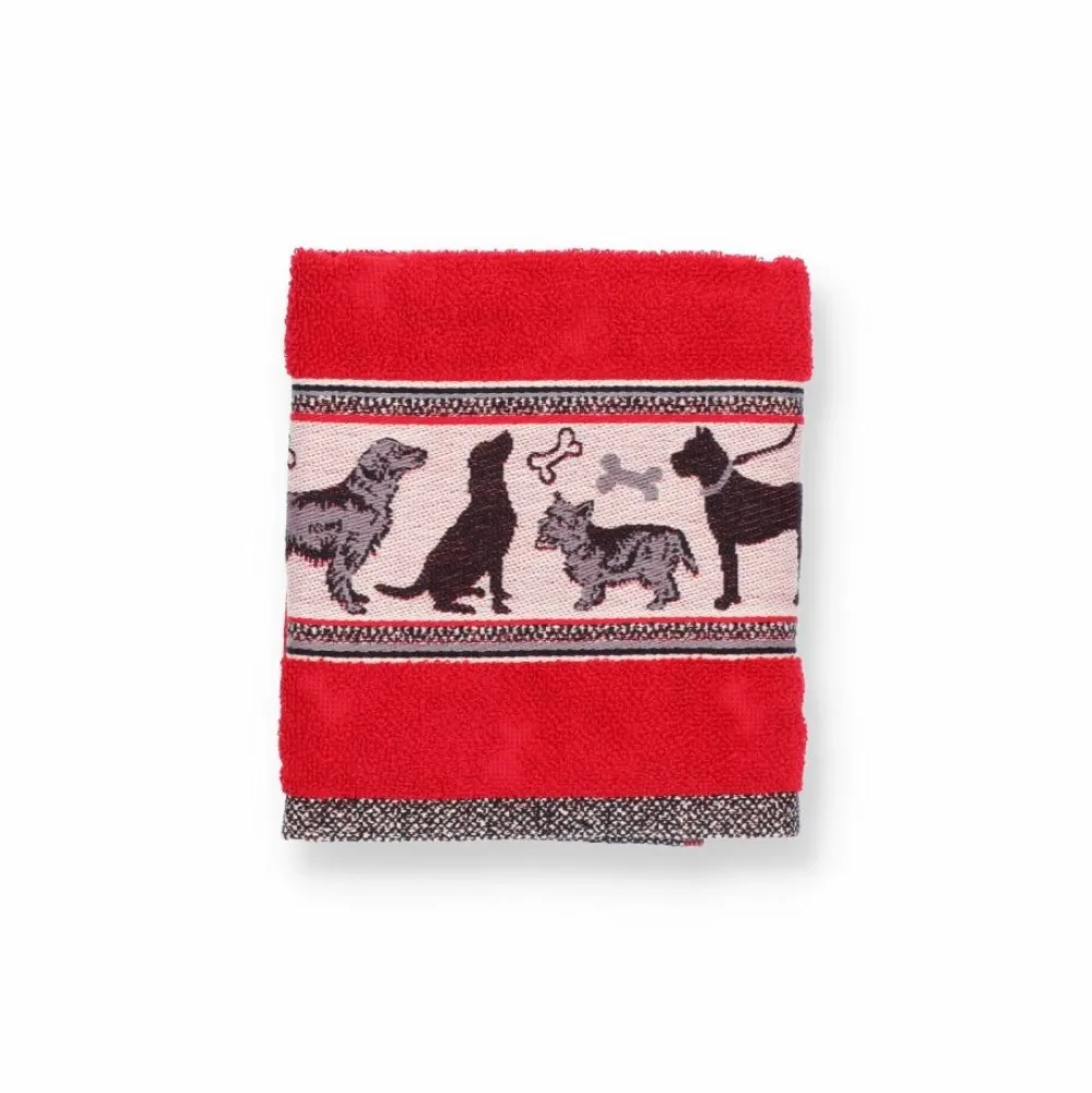 Bunzlau Castle Keukendoek Hond Rood New
