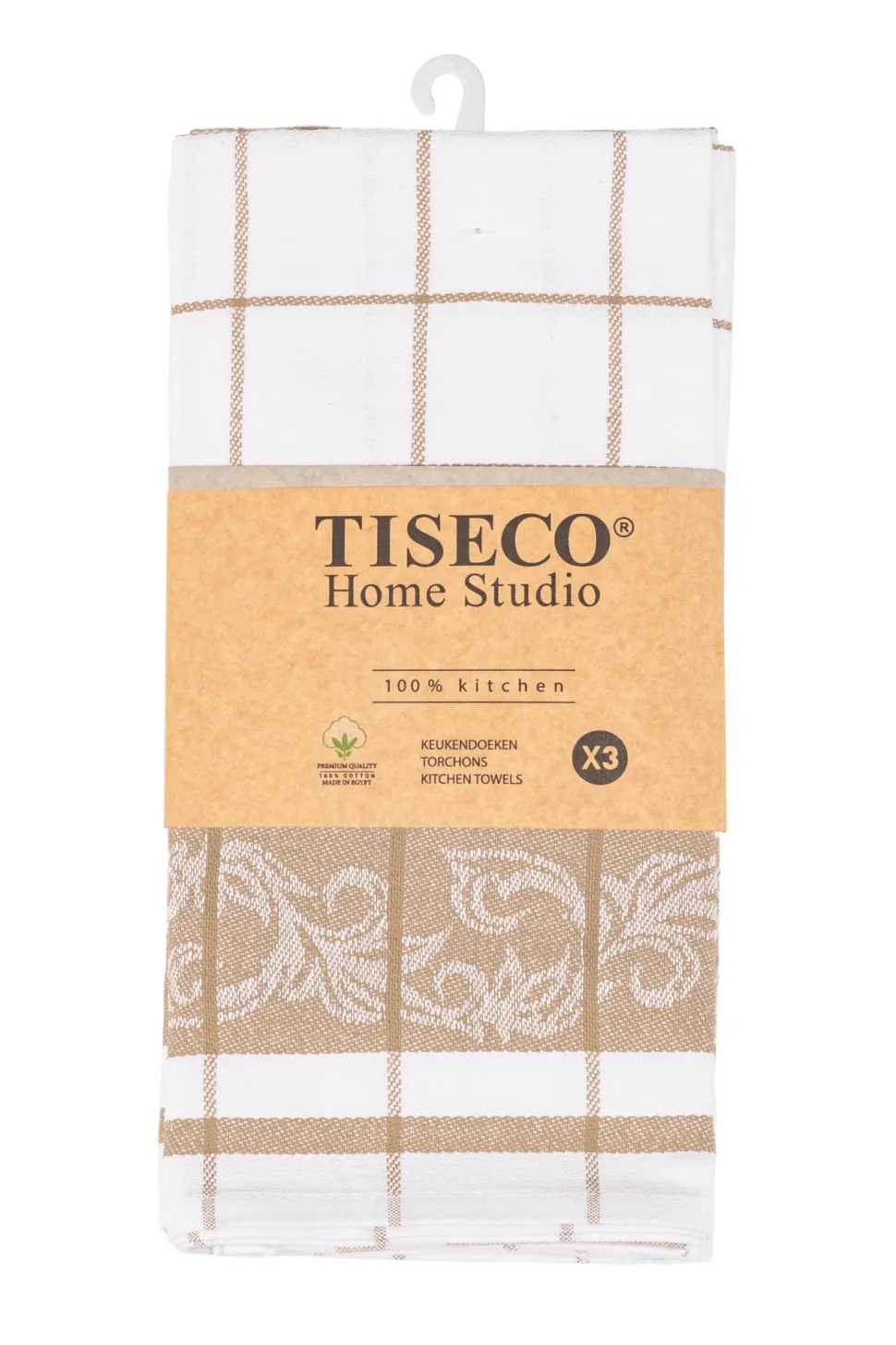 Keukendoek Tiseco Home Studio Pharao Arabesque Sand (Set van 3) - 50 x 70 cm