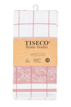 Keukendoek Tiseco Home Studio Pharao Arabesque Pink (Set van 3) - 50 x 70 cm