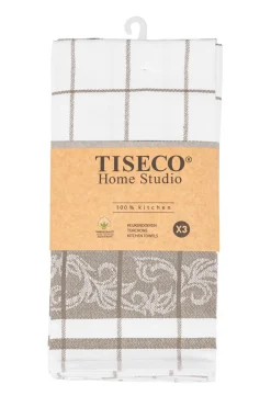 Keukendoek Tiseco Home Studio Pharao Arabesque Taupe (Set van 3) - 50 x 70 cm