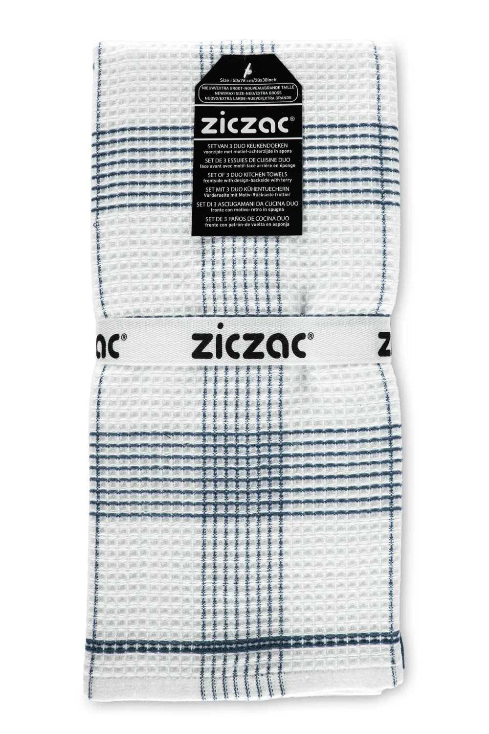 ZicZac Keukendoek Culinary Duo Waffle Washed Indigo (Set van 3) - 50 x 76 cm Sale