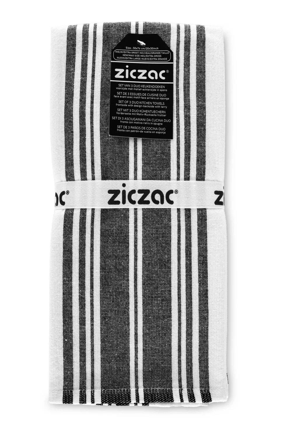 Keukendoek Ziczac Culinary Duo Stripe Black (Set van 3) - 50 x 76 cm