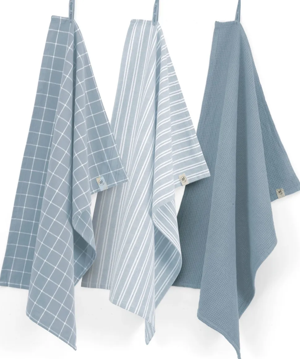 Keukenset Walra Dry Cubes Uni, Stripes & Blocks Jeans Blauw (Set van 3)