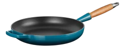 Le Creuset Koekenpan Rond Houten Handvat Deep Teal 28 cm New