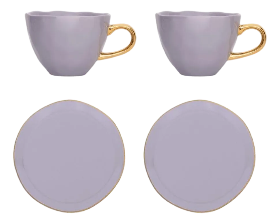 Koffie- en theeset Urban Nature Culture Good Morning Cup and Plate Lila 250 ml (Set van 4)