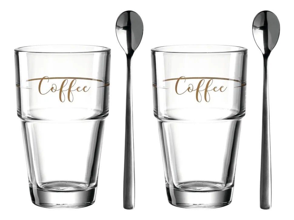 Koffieglas met Lepel Leonardo Solo 410 ml (Set van 2)