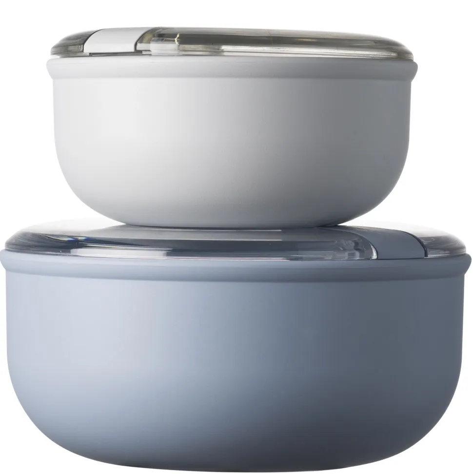 Lunchbox Omada Pull Box Rond Blauw/Wit (2-Delig)