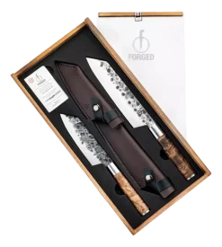 Messenset Forged VG10 Bunka Met Lederen Hoesjes