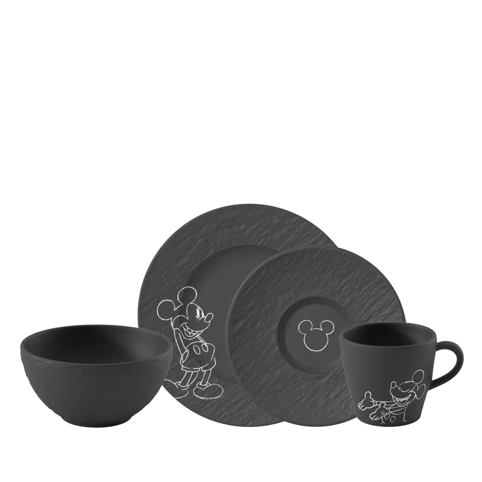 Ontbijtset Villeroy & Boch Manufacture Rock Mickey Mouse Zwart (4-delig)