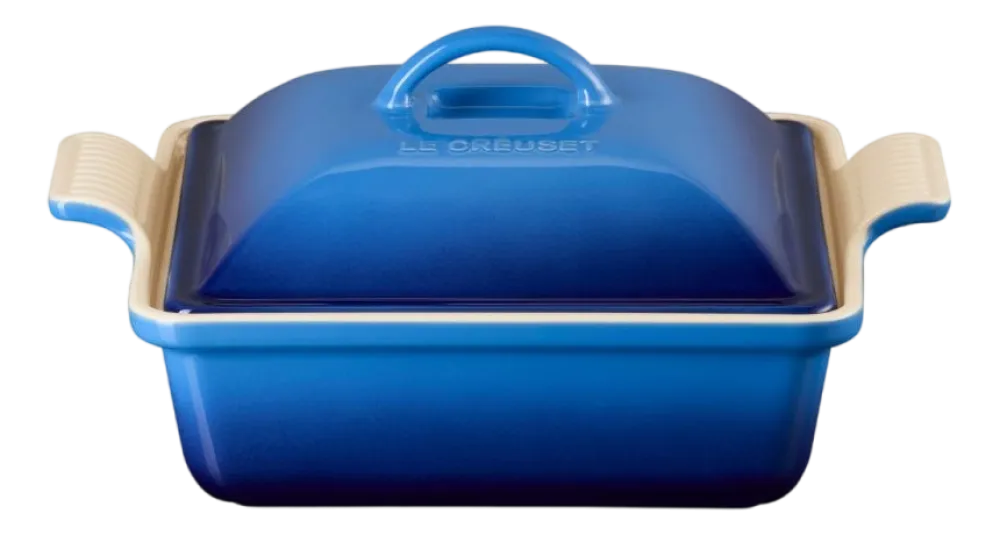 Le Creuset Ovenschaal Heritage Vierkant met Deksel Azure 23 New