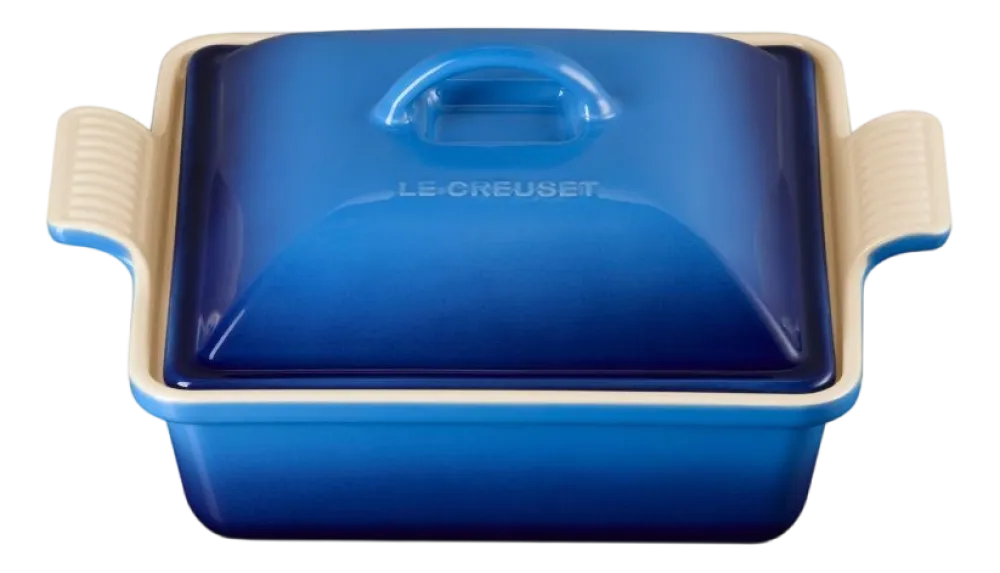 Le Creuset Ovenschaal Heritage Vierkant met Deksel Azure 23 New