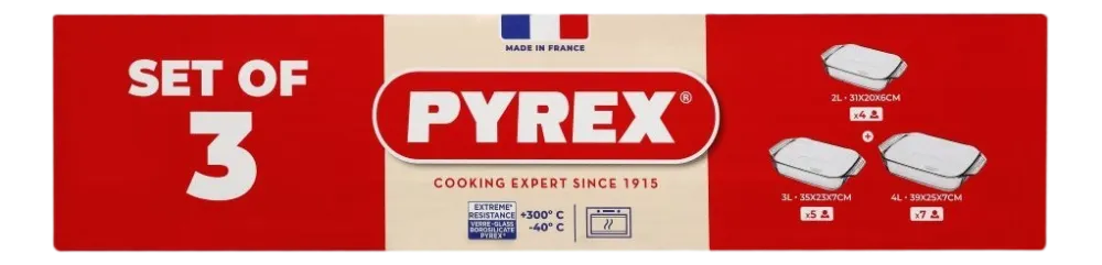 Pyrex Ovenschaal Must Have Kits Rechthoek Transparant 2 L / 3 L / 4 L (3-Delig) Online