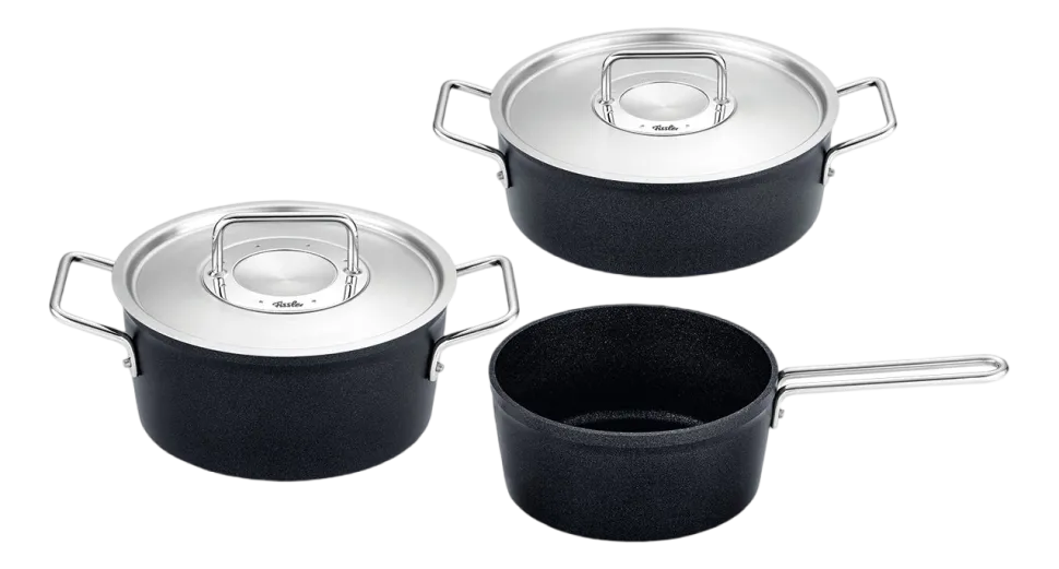 Pannenset Fissler Adamant Pannenset met RVS Deksel Zwart (3-delig)