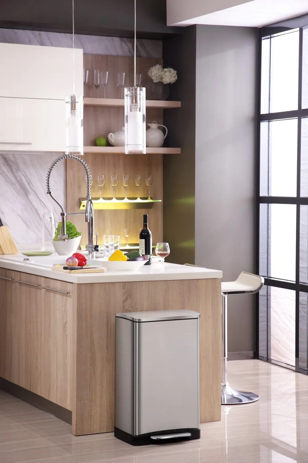 EKO Pedaalemmer E-Cube Mat Zilver RVS 40L