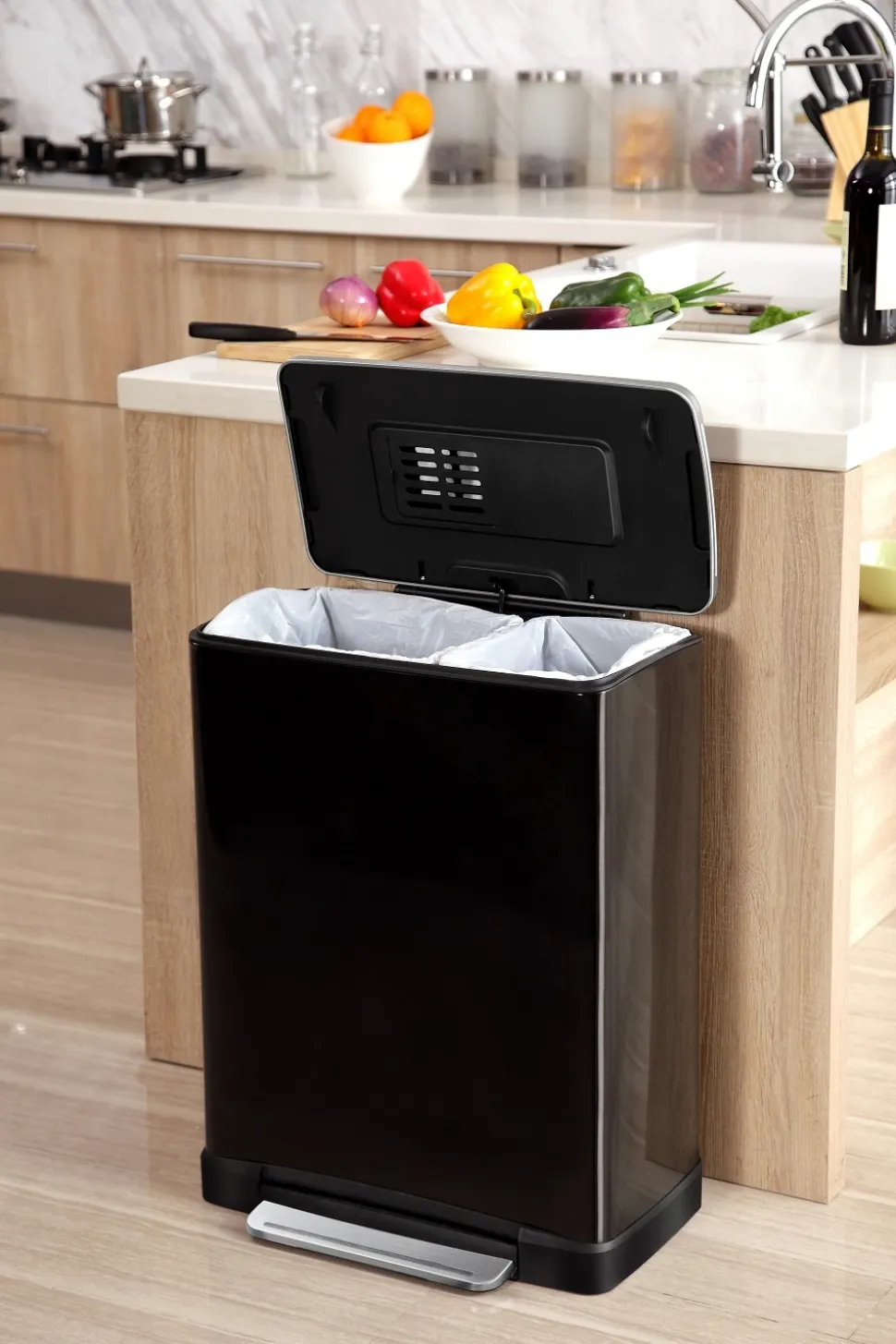 Pedaalemmer EKO E-Cube Recycling Zwart Mat RVS 28+18L