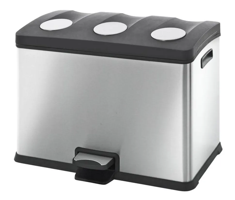 Pedaalemmer EKO Rejoice Recycle Bin 3x12L Mat Zilver Inox