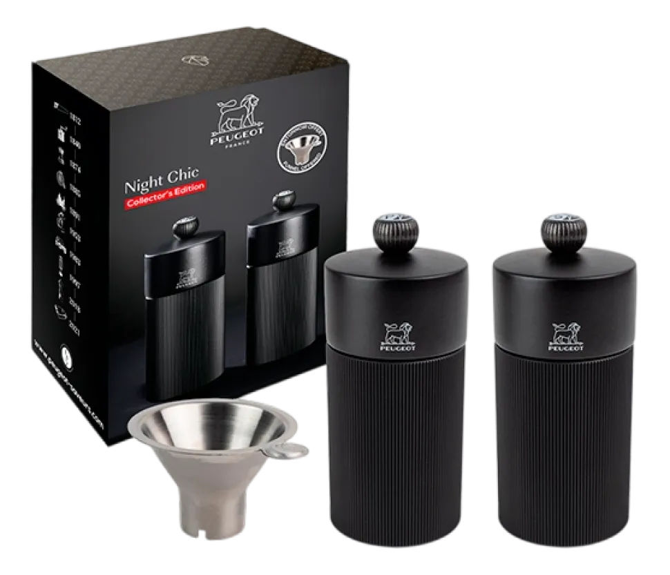 Peper- en Zoutmolen Peugeot Night Chic Gift Box Mat Zwart 12 cm