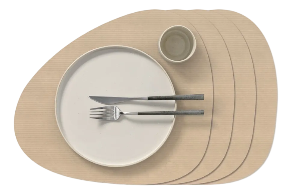 Placemat Lind DNA Glass Mat Curve L Corduroy Nupo Sand (Set van 4)