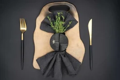 Dutchdeluxes Servetring Leather Vintage Zwart (Set van 4) Online