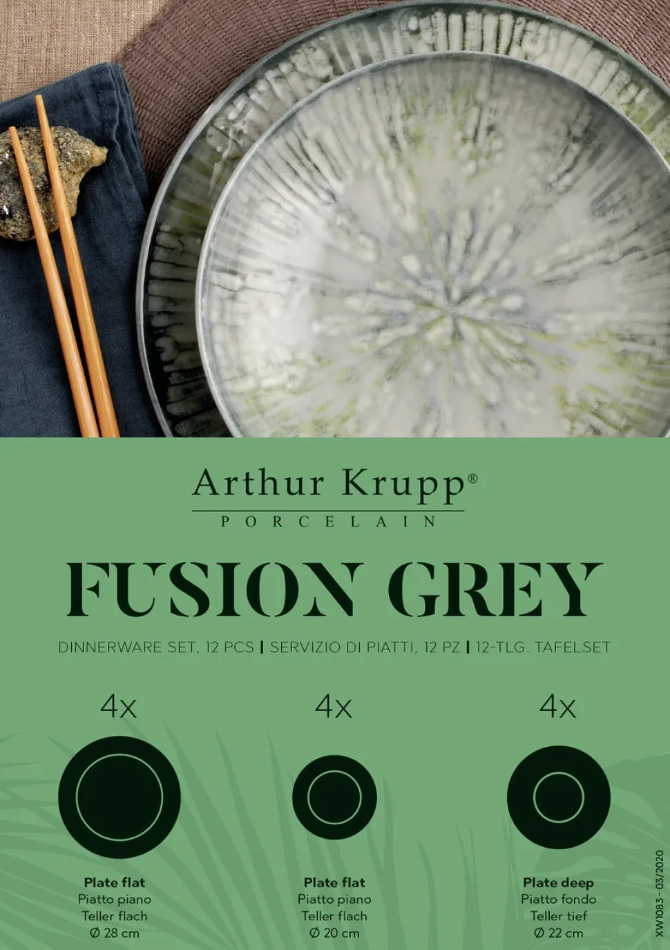 Servies Arthur Krupp Porcelain Fusion Grey (12-Delig)