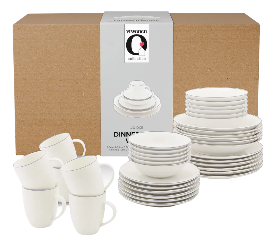 Servies vtwonen Set Of 36 Dinnerware White-Blue Line (36-delig)
