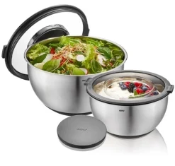Set Kommen Met Spatdeksel Gefu Muovo Zilver (2-Delig)