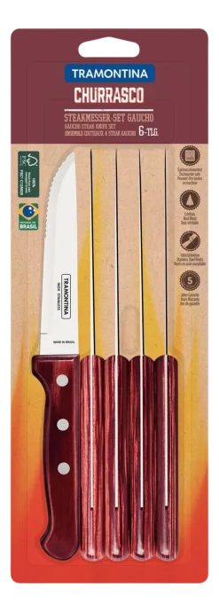 Steakmessen Tramontina Gaucho Rood (Set van 6)