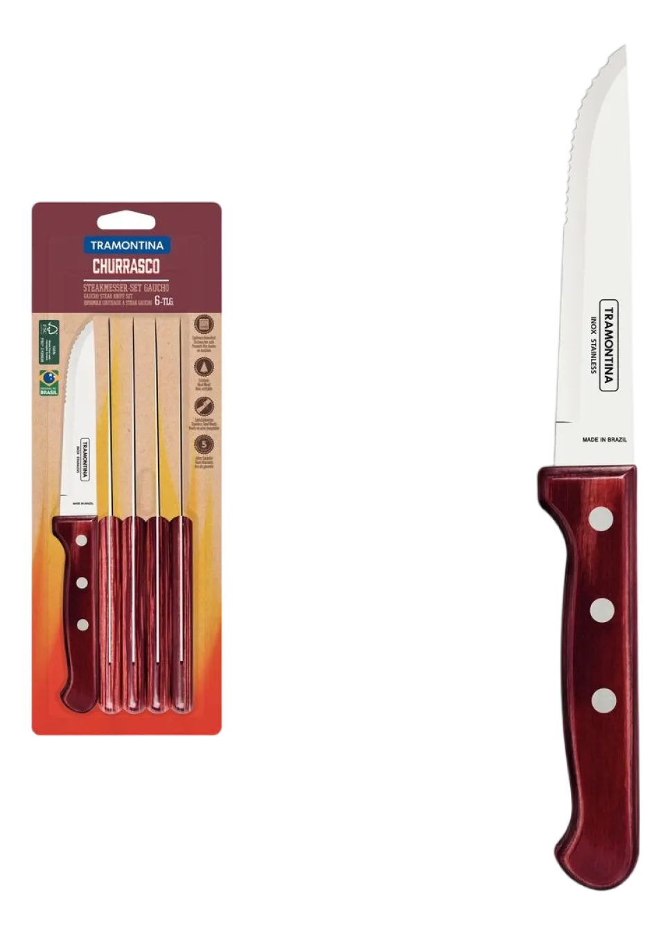 Steakmessen Tramontina Gaucho Rood (Set van 6)