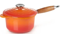 Steelpan/Sauspan Le Creuset Gietijzer met Deksel Oranjerood 18 cm