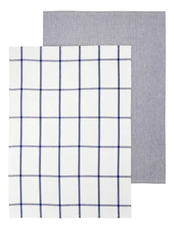 Theedoek Blomus Taulo Square White / Mazarine Blue 50 x 70 cm (Set van 2)