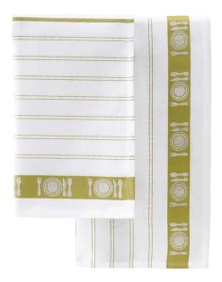 De Witte Lietaer Theedoeken BML White Yellowgreen (3 stuks) Outlet